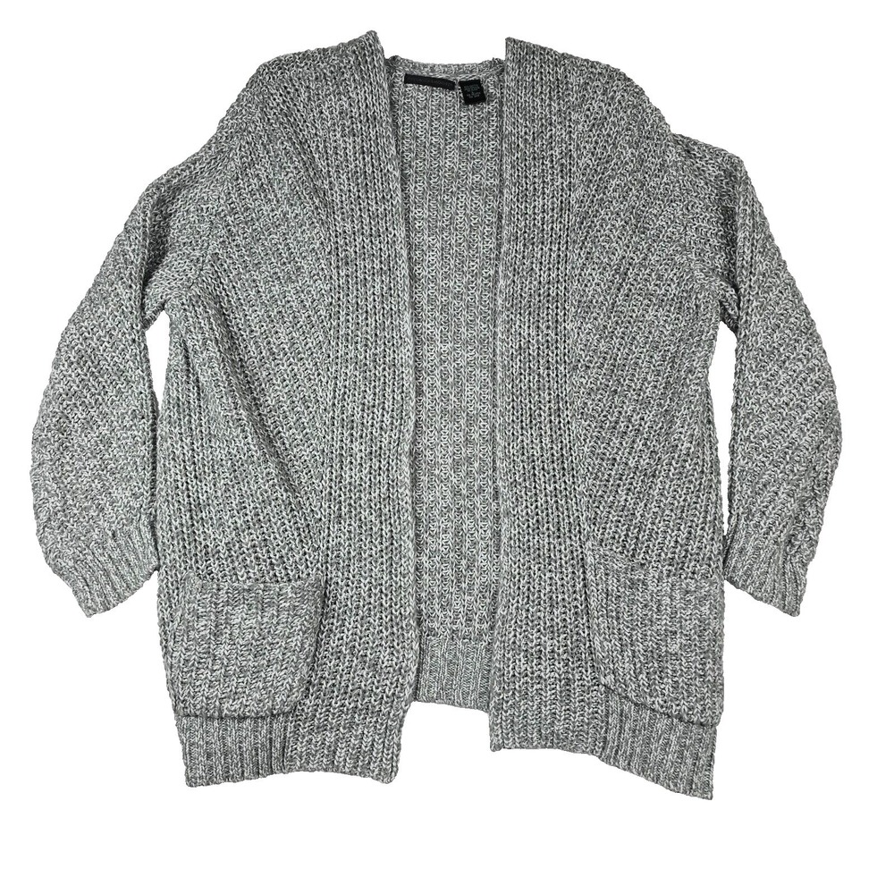 Preswick & Moore Womens Gray Marled Chunky Knit Open Front Cardigan Sweater L